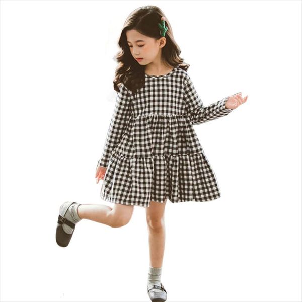 

girl fashion plaid for dresses long sleeve pleated kids autumn korean clothes 6 8 10 12 14 year, Red;yellow