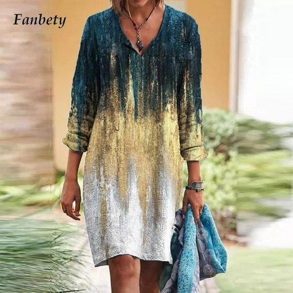 

casual dresses vintage v-neck floral print dress summer loose pullover fashion autumn women long sleeve a-line party vestido, Black;gray