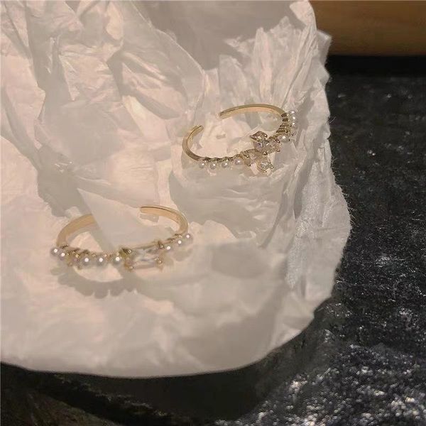

wedding rings pearl zircon ring female minority design personality versatile index finger fold wear opening adjustable, Slivery;golden
