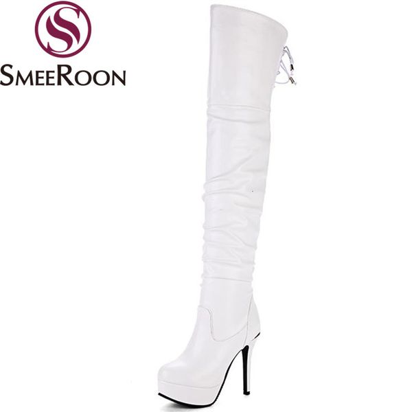 

boots smeeroon solid color over the knee for women high heels thigh slip on winter prom shoes big size wy9n, Black