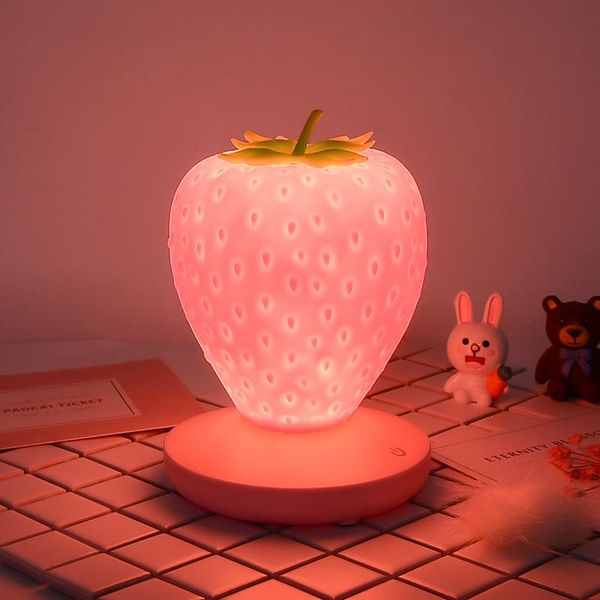 

night lights silicone strawberry light usb touch dimmable led table lamp for baby children kids bedroom decoration