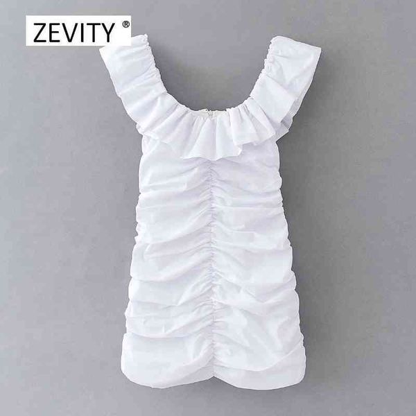 

women fashion ruffles slash neck white vestido pleated slim mini dress female chic back zipper brand party dresses ds4014 210419, Black;gray