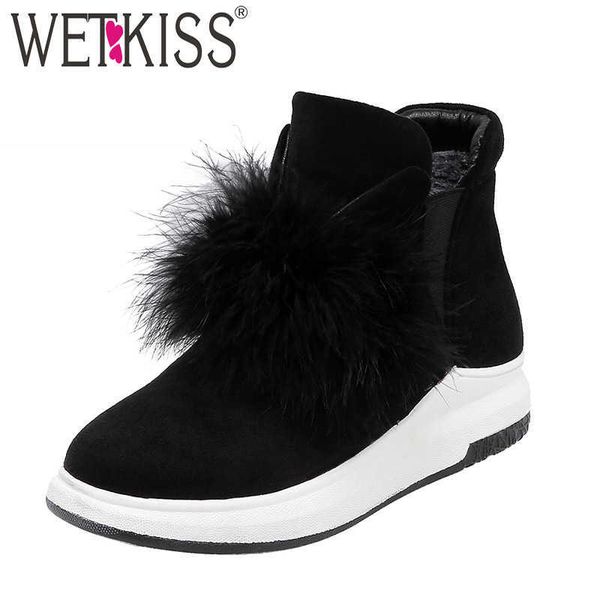 

wetkiss fur women ankle boots round toe flock footwear platform snow female boot warm thick plus shoes woman winter 210630, Black