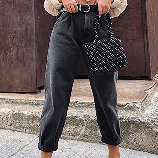 

polyester spring summer fashion solid women capri high waist loose harem pencil trousers casual cargo streetwear j30, Black;white