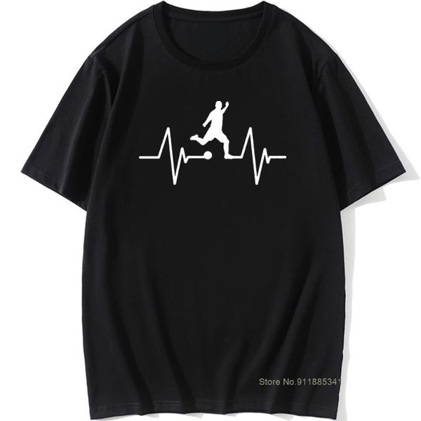 

men's t-shirts funny soccer player kicking ball heartbeat t-shirt casual cotton t shirt vintage mens short sleeve o-neck, White;black