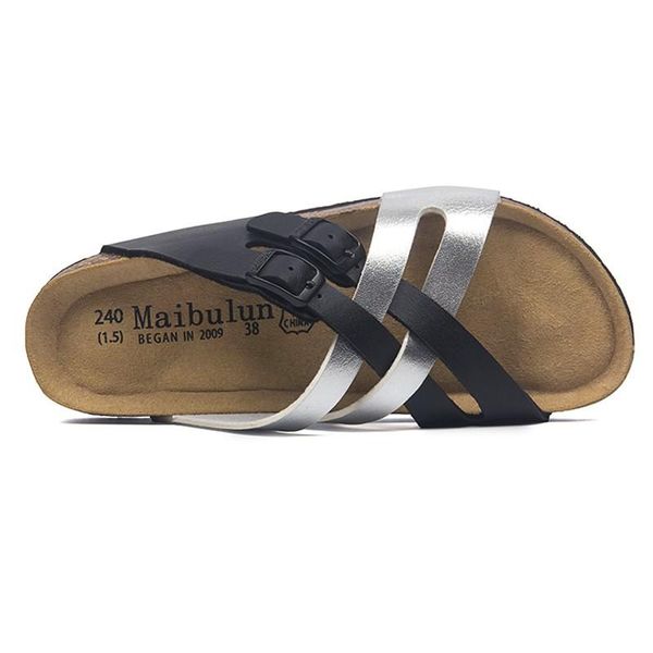 

casual soft cork flip flops women men summer slippers beach slide sandals cross buckle boys girls couple house outside shoes, Black