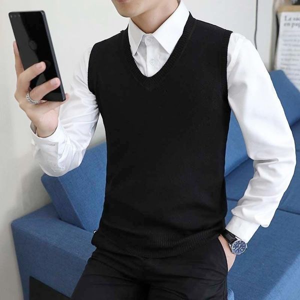 

men's sweaters vest autumn and winter sweater korean v-neck slim sleeveless cantilevered pure cotton, White;black