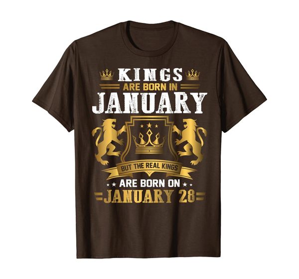 

real kings are born on january 28th birthday gift t-shirt, White;black