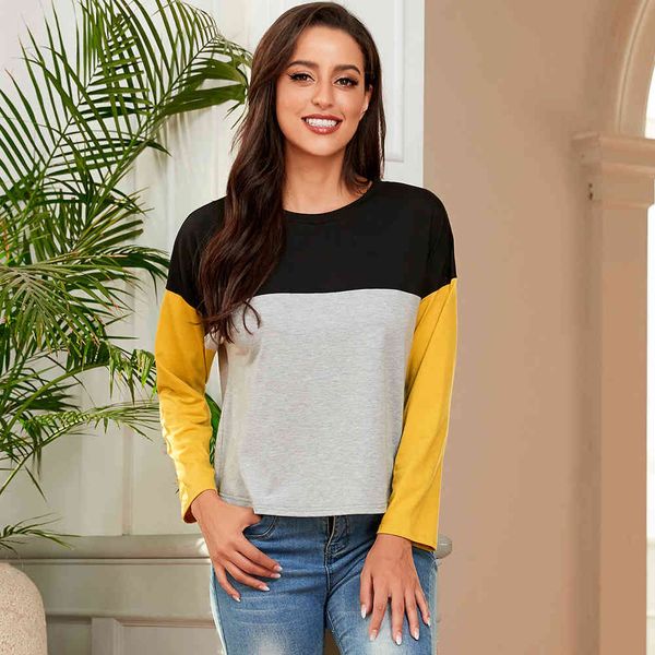 

women's plus size hy35122 large long sleeve splicing round ne t-shirt