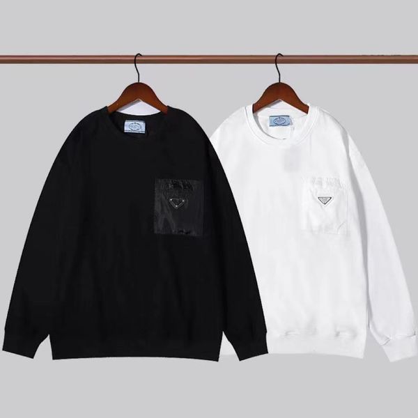 

american street patch monogrammed round neck hoodie for men and women, Black