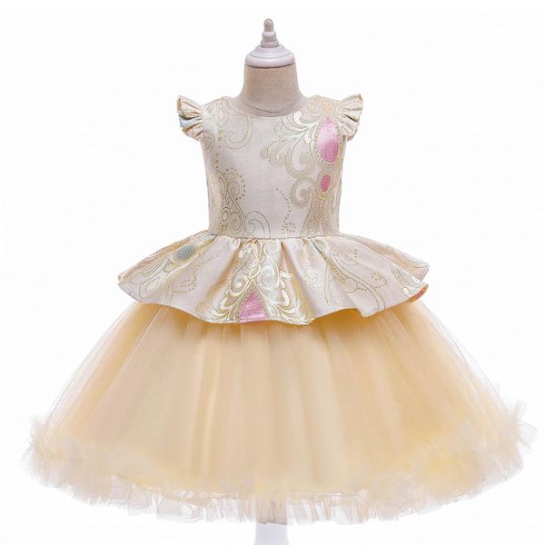 

girl's dresses ceremony girl dress petal princess long formal first communion children party elegant kids for wedding birthday, Red;yellow