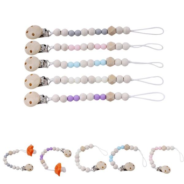 

handmade wooden pacifier chains safe teething chain baby teether clips holder for infant nipple bottle clip pacifiers#