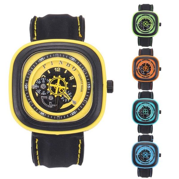 

wristwatches wonderful sport men's large square dial silicone strap analog quartz wrist watch decor, Slivery;brown