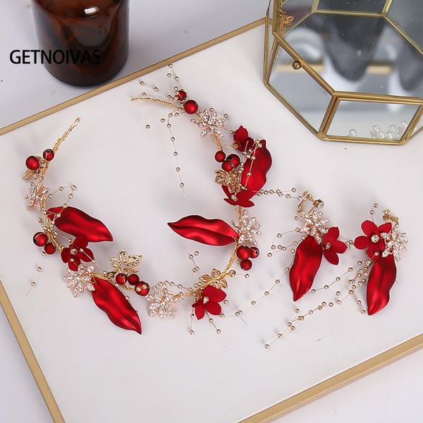 

hair clips & barrettes luxury bridal wedding headdress with 1 pair fine earrings pearls headband tiaras retro accessories for female sl, Golden;silver