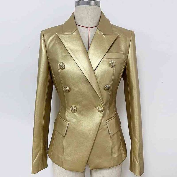 

women's suits & blazers europe and the united states show latest high-quality syntic lear lion head metal buckle double-breasted slim g, White;black