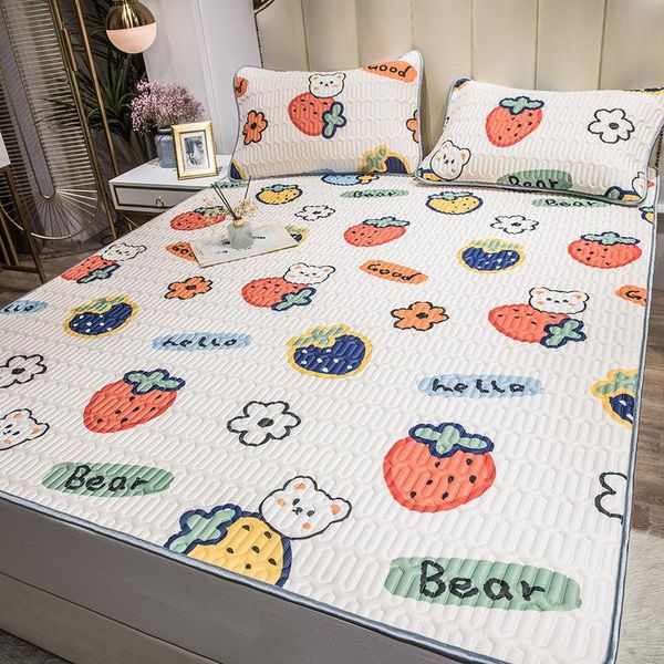 

bedding sets latex summer mat set 2/3 pieces strawberry pattern white color bedclothes include pillowcases and mats porous breathable