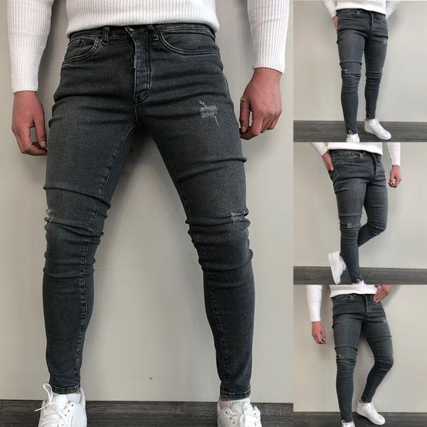 

yoga outfit jeans men elastic waist skinny 2021 stretch ripped pants streetwear mens denim black