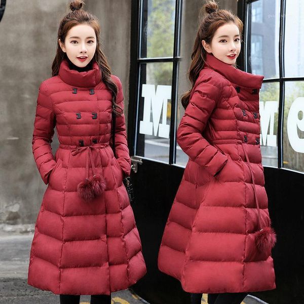 

women's down & parkas women winter jacket adjustable waist cotton padded stand collar long quilted coat purple warm c59591, Black