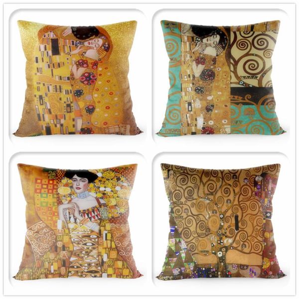 

pillow case gustav klimt painting cushion cover gold pattern print satin 40*40 cm throw pillowcase decorative for home