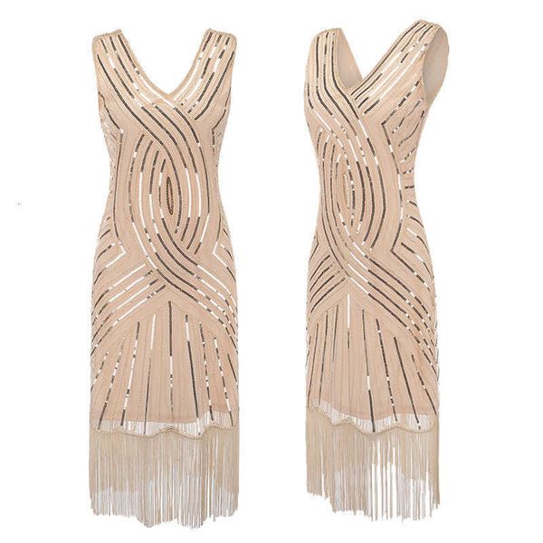 

luxury evening party dresses 1920s sequin deep v-neck tassel party dinner, Black