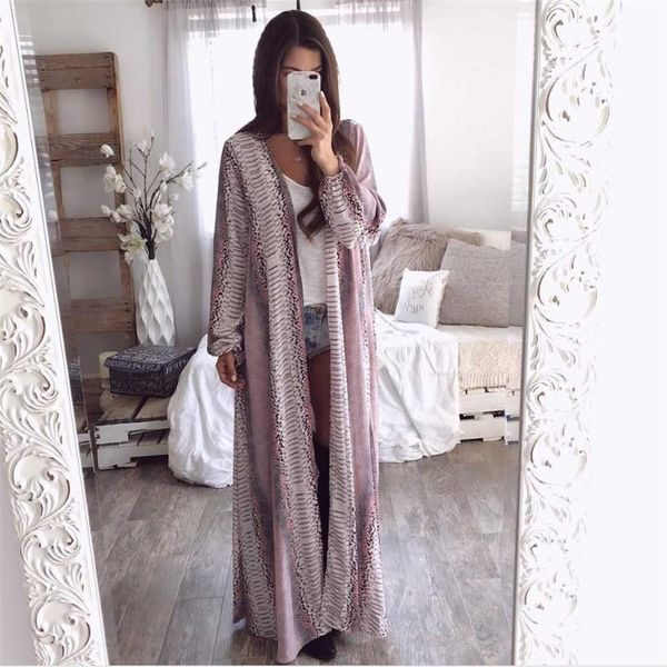 

style fashion women's casual long sleeve snake chiffon cardigan outwear loose blouse blouses & shirts, White