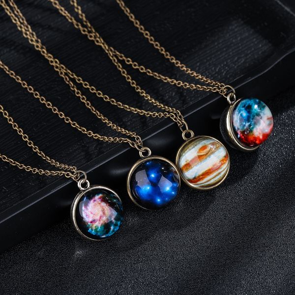 

double-sided glass ball pendant necklaces women classic jewelry accesories fashion simple star luminous necklace, Silver