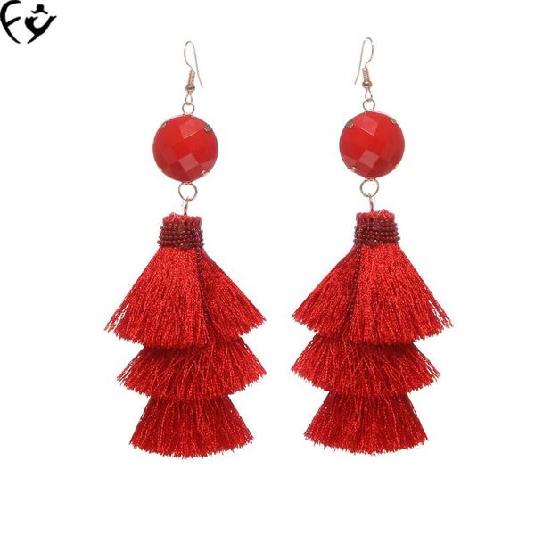 

clip-on & screw back bohemian style retro exaggerated multi-tassel handmade earrings fy18121504, Silver