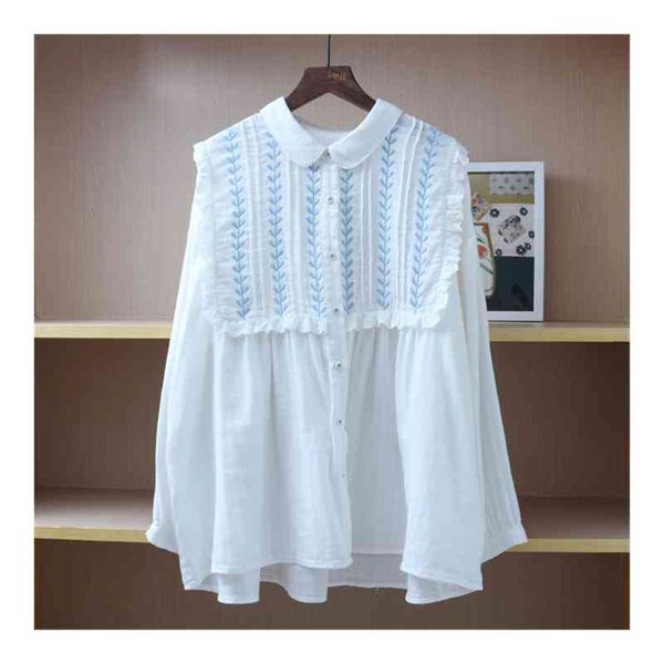 

women's blouses & shirts lamtrip ruffles patchwork sweet willow embroidery soft double layers cotton yarn long sleeve shirt blouse, White