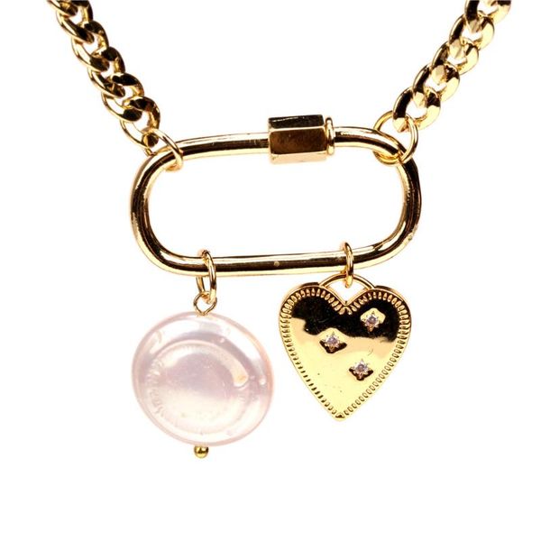 

pendant necklaces eyika luxury gold cuban chain featured choker for women zircon heart pearl carabiner double necklace jewelry, Silver