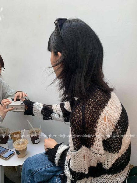 

cocoa hole striped sweater design sense of wind loose top, White;black