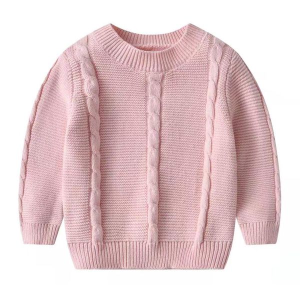 

pullover little girl\u2021s casual long sleeve sweater fashion solid color jacquard round neck knitwear, Blue