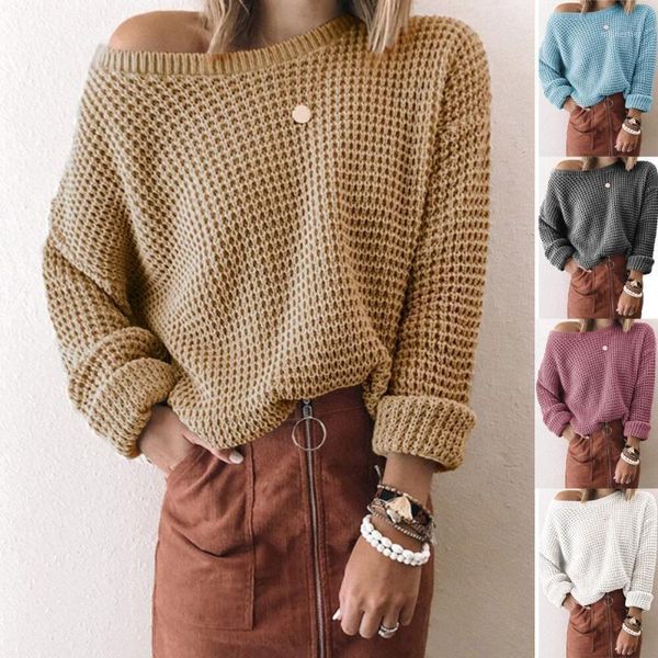 

women's sweaters sweater solid color loose diagonal collar long sleeve knitted autumn winter grid hollowing, White;black