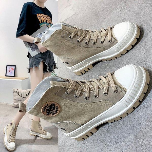 

boots size 35-40 2021 fashion women's autumn cross tied vintage canvas shoes woman flat heels female platform ankle boot, Black