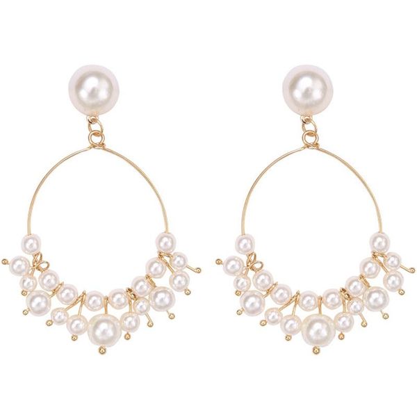 

clip-on & screw back suki women boho big simulated pearl beads cirlce clip on earrings water drop pendientes party without pierced ear jewel, Silver