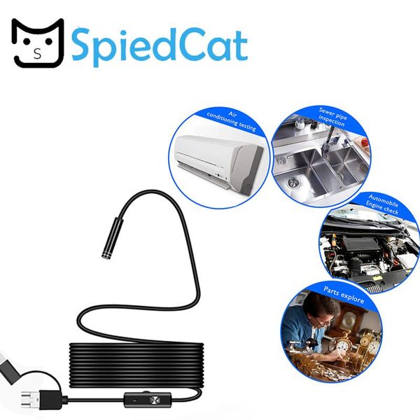 

cameras 3in1 endoscope 8mm 6led tpye-c android pc usb waterproof endoscopio inspection camera with 5m soft hard cable