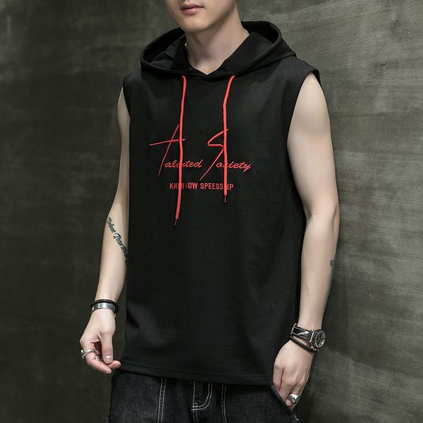 

men bodybuilding tank gyms fitness hooded vest sleeveless shirt summer casual sportwear workout clothing, White;black