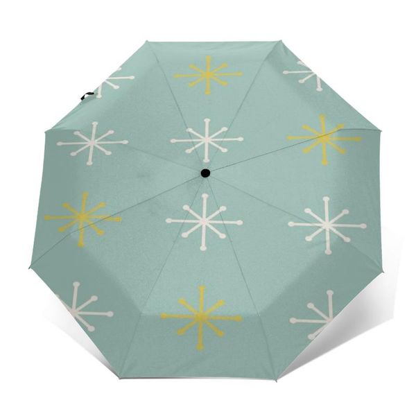 

umbrellas wind resistant fully-automatic umbrella cute snowflake rain 3 folding parasol travel car