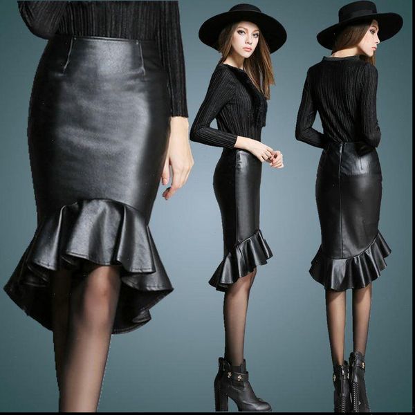 

spring fashion customize plus size womens skirts 3xs 10xl black wine red leather skirt ladies high low mermaid fishtail