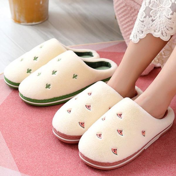 

fashion fruit indoor slippers women warm plush home slipper anti slip soft lovers winter shoes banana cherry ladies slide, Black