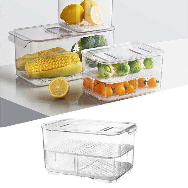 

storage bottles & jars refrigerator double lock fresh box draining partition transparent seal tank kitchen fridge vegetable fruit container