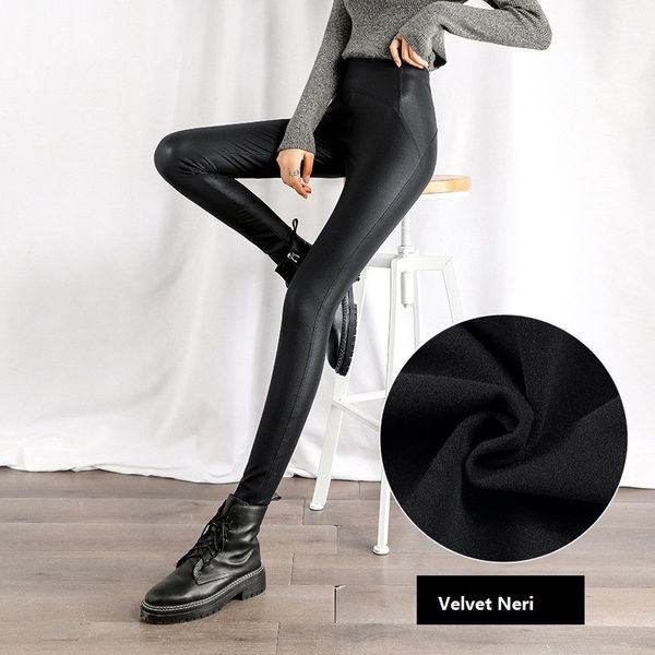 Slim Skinny Legging Calças Outono Inverno Black Fleece Matte Leandeiras de Couro Mulheres Cintura Alta Elevador Calças