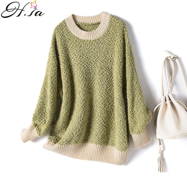 

h.sa korean fashion women pullovers winter jumpers knitwear mohair soft warm patchwork loose knitted sweaters 210417, White;black