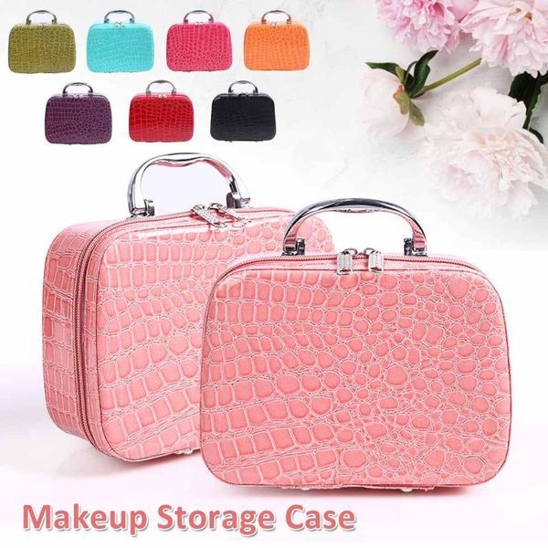 

women professional cosmetic cases travel handbags pu leather organizer makeup bag wash bags make up elegant case &