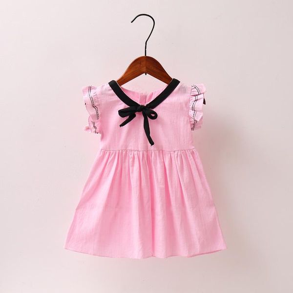 

girl's dresses summer for girls 2021 infant cute flying sleeve children dress solid color cotton bow baby princess vestido kids costume, Red;yellow