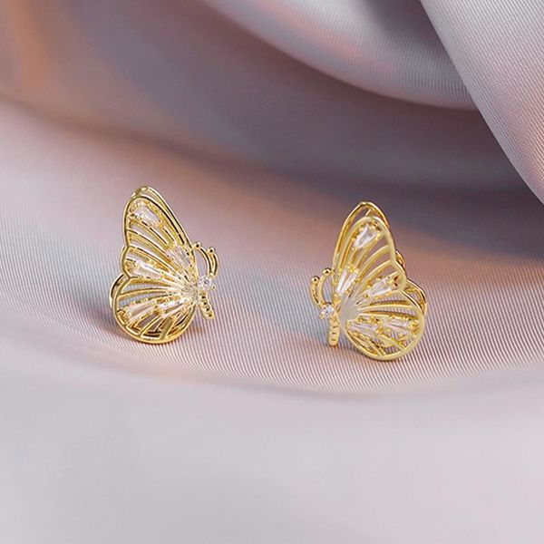 

stud huami14k gold earrings 925 silver jewelry super fairy temperament butterfly hollow wing for women 2021 unusual, Golden;silver