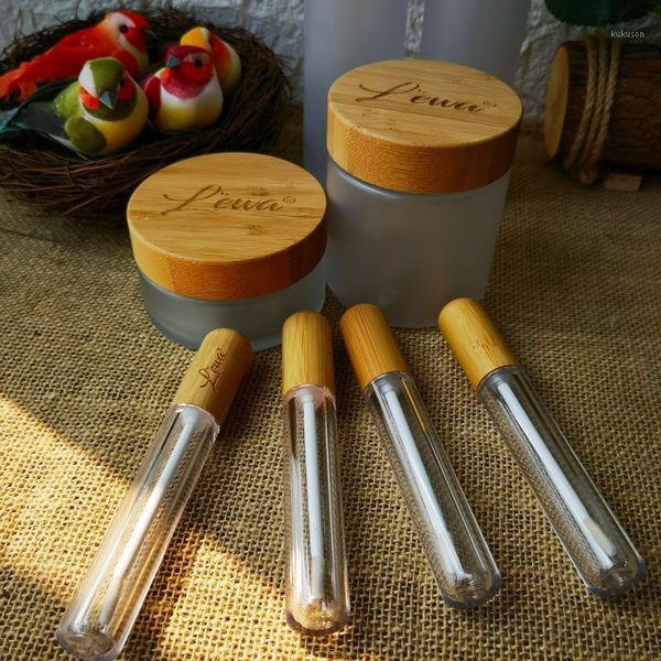 

storage bottles & jars wholesale 5ml empty plastic pet lip gloss tube with bamboo lid diy tool cylindrical container packaging