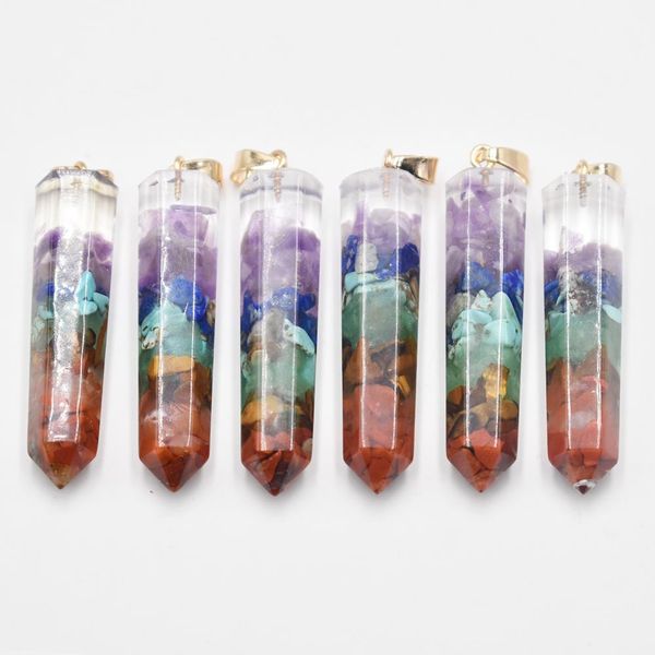 

orgonite chakela rainbow seven chakra charms amethysts lapis lazuli 7 colors stone pillar pendants diy jewelry making necklace accessories, Bronze;silver