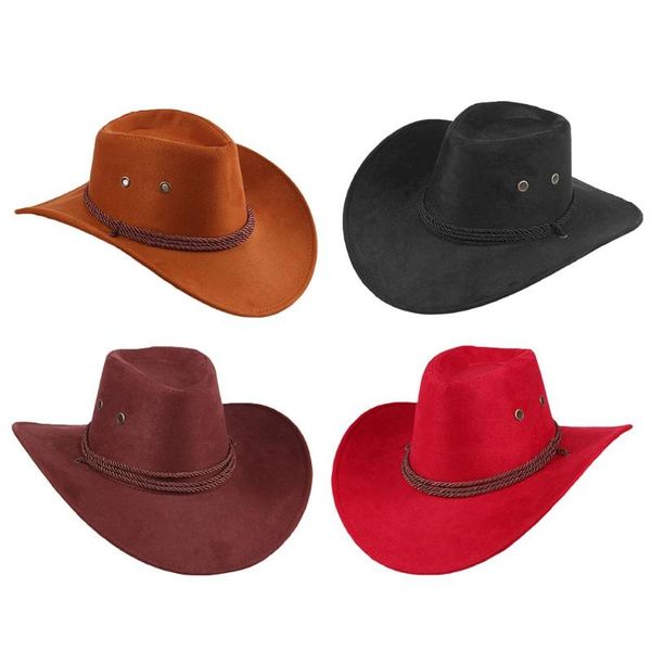 

cloches leisure faux leather western cowboy hat cool retro vintage riding cap wide brim summer sun tourist outdoor, Blue;gray