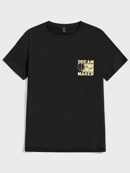 

men slogan & figure pattern tee d1pl#, White;black