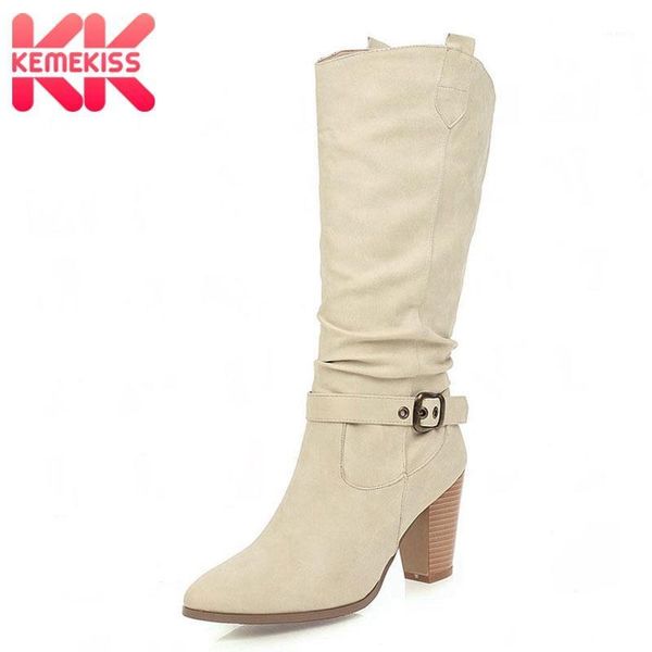 

boots kemekiss mid-calf for women fashion solid color thick heel shoes buckle short casual mujer footwear size 34-471, Black